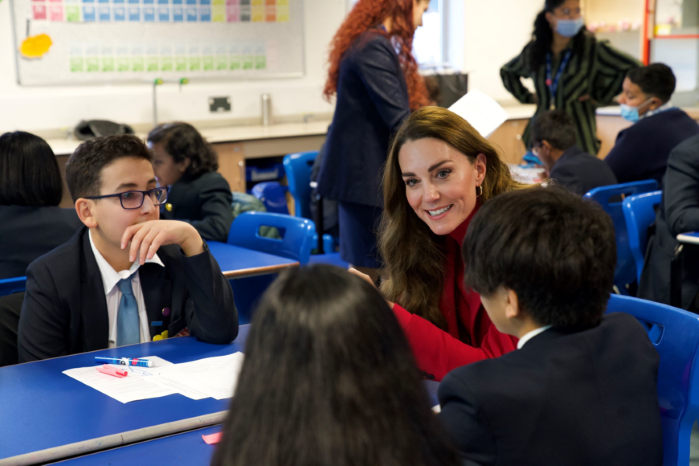 The Princess of Wales with students at a school.